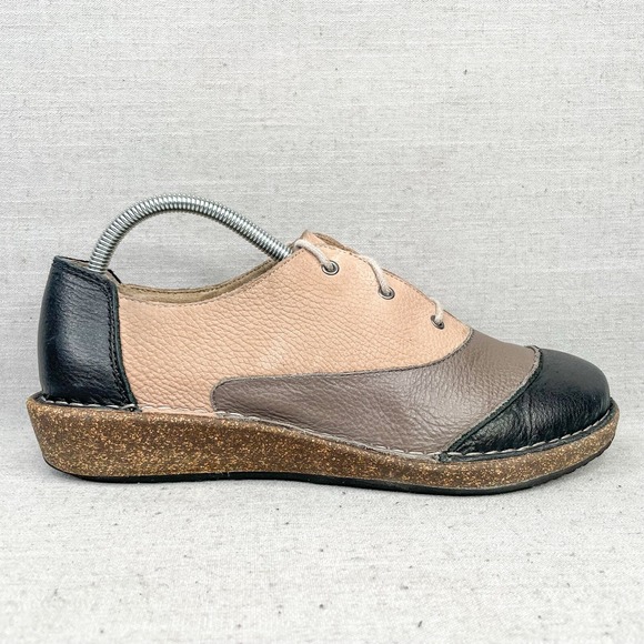 Aetrex Shoes Womens 10 Kerry Oxford Tri Color Leather Cork Wedge Lace Up Comfort - Picture 1 of 14